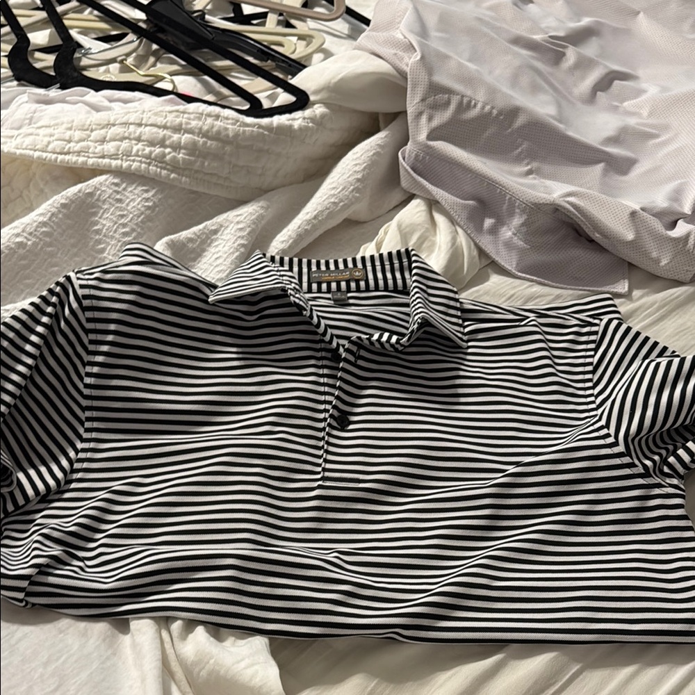 Peter Millar Black and White Striped Polo Shirt